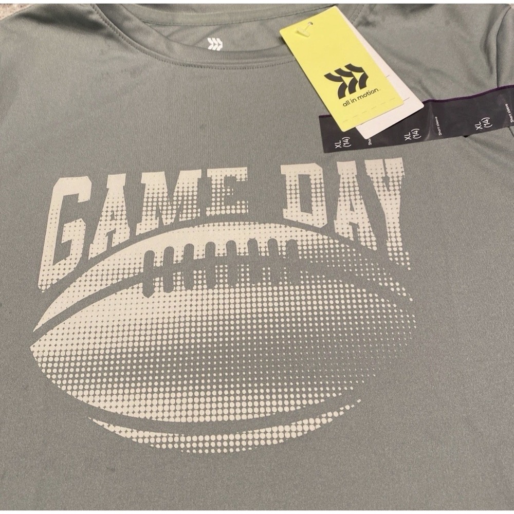 All In Motion Boys XL 14 Green Gray Game Day Football Moisture Wicking Tee NWT